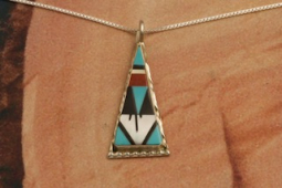 Genuine Gemstones Sterling Silver Zuni Indian Pendant